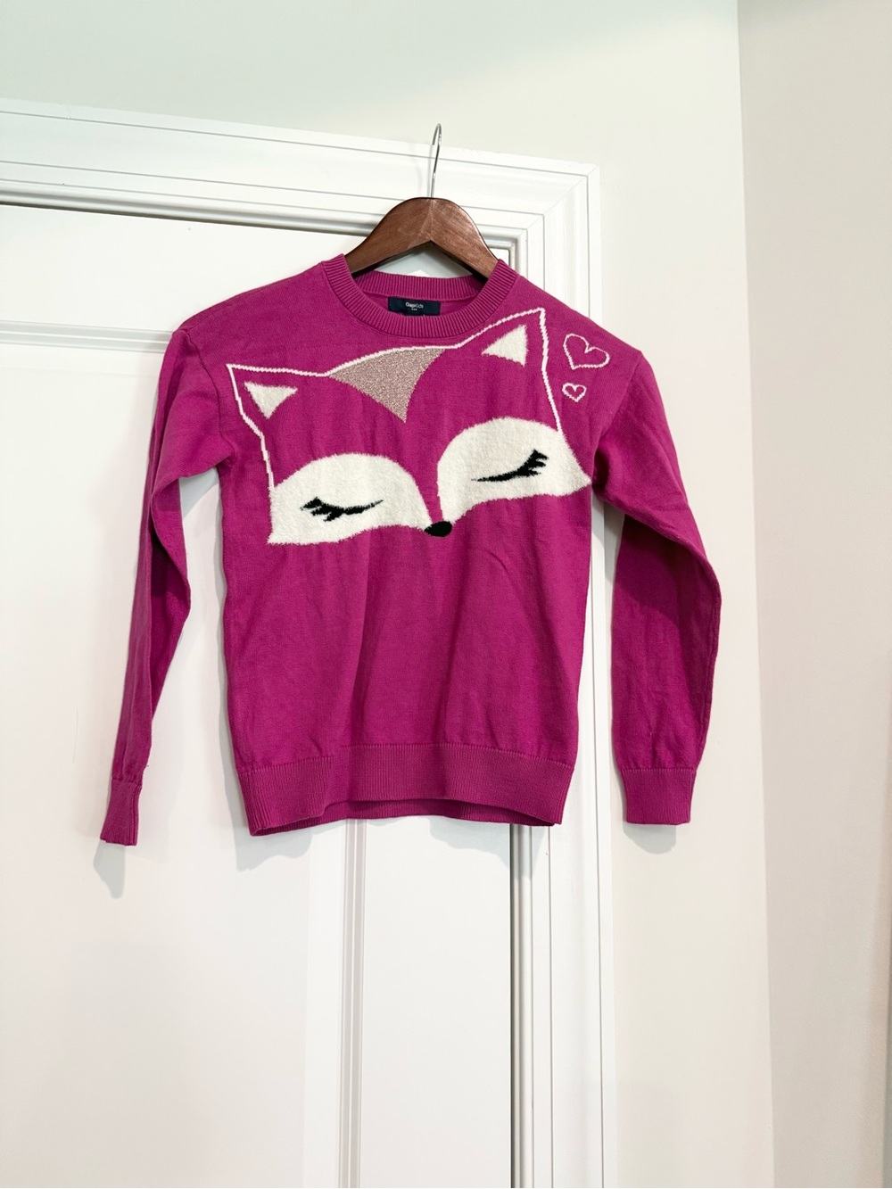 GAP Magenta Fox Heart Intarsia Pullover Sweater